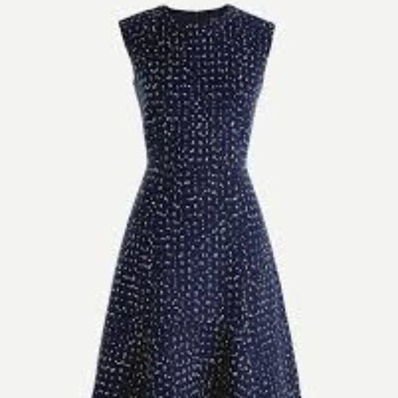 J. Crew A-line Dress in Spotted Tweed Blue White Cap Sleeves Size 6 NWT - Picture 9 of 9